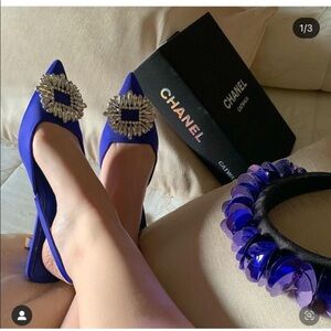 NWT Zara Shimmery Slingback Kitten Heels Royal Blue